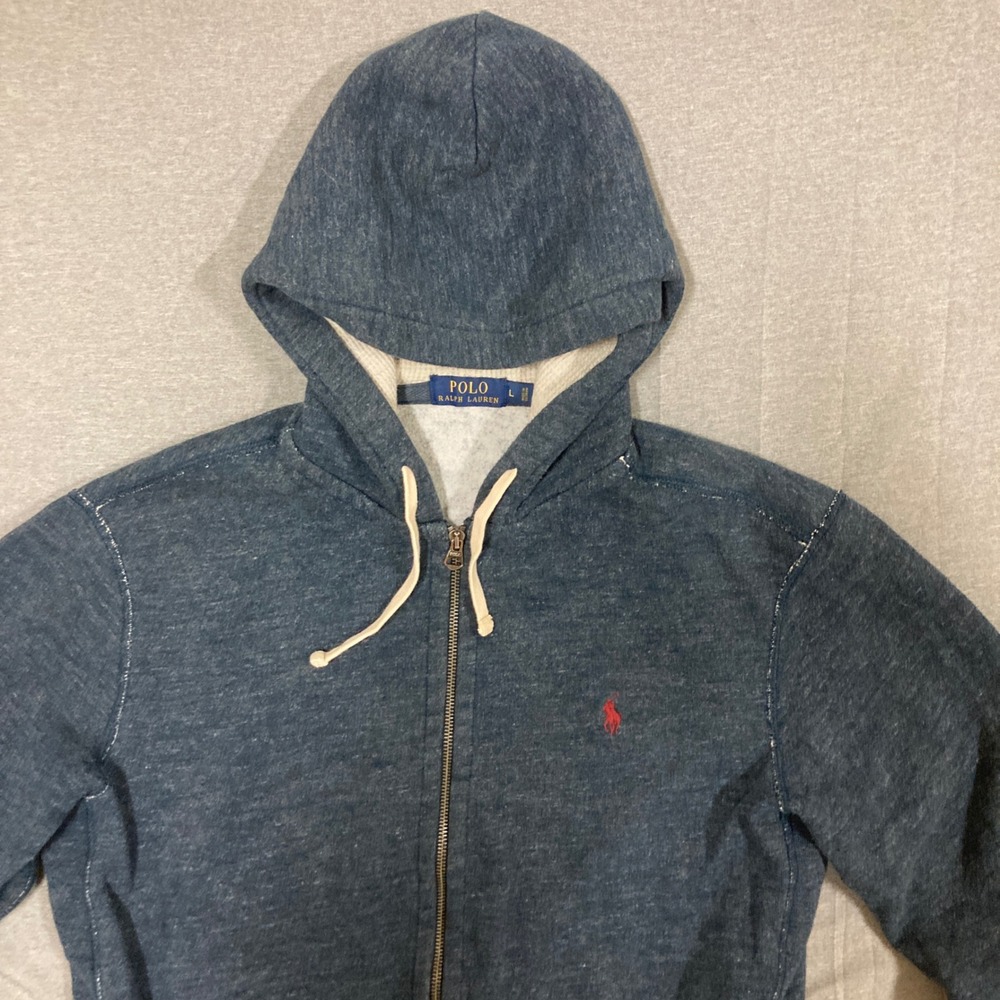 Polo Ralph Lauren Mens Blue Heathered‎ Full Zip Hoodie Sweatshirt Size Large - Picture 7 of 15